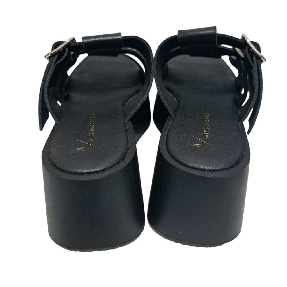 Anthropologie Triple Buckle Straps Chunky Platform Sandals Goth Boho Sz 38 Black - Picture 6 of 16